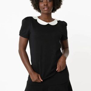 Smak Parlour Black & Off White Scallop Collar Matinee Made Top - L/10-12
